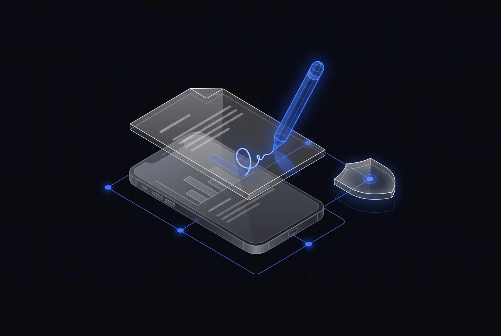 Ilustracja: telefon z dokumentem i linią podpisu nad nim